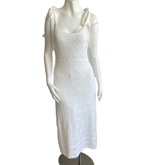 Lulus White Crochet Tie Shoulders Strap Midi Dress Size Medium Resort Coastal - Picture 1 of 14